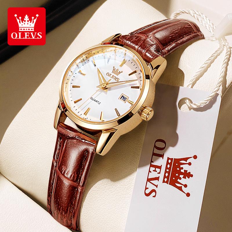 OLEVS Đồng Hồ Nữ Dạ Quang Nhiều Màu Tuỳ Chọn Dây Da Chống Nước Phong Cách Doanh Nhân Cho 6898 Đeo Tay Watch