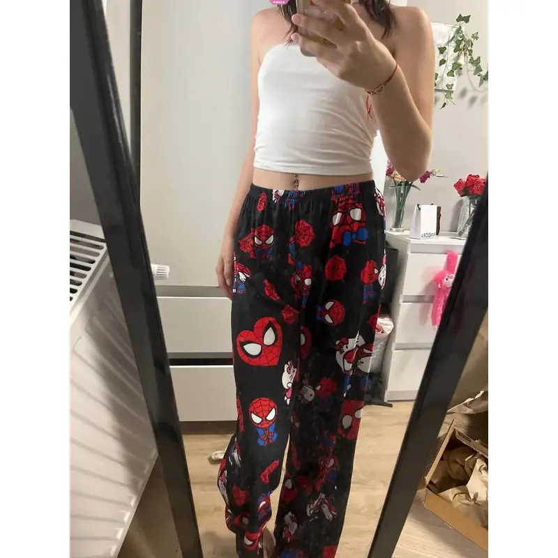 Quần Dài Ngủ, Thiết Kế Hello Kitty Và Người Nhện, Phong Cách Anime, Làm Bằng Bông, Quần ống rộng, Phong Cách Hoạt Hình, Mỏng, Thích Hợp Cho Quần Áo Đi Chơi Và Mặc Nhà, Quần Ngủ Nữ Women 2