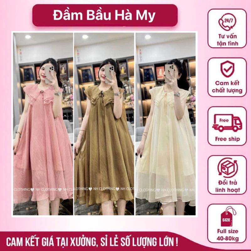 Váy bầu thiết kế cổ bèo  2 lớp voan tơ xinh xắn Nữ Voi