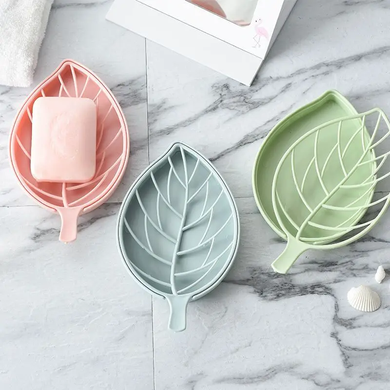 Creative Large Double-Layer Leaves Soap Dish Soap Box Bracket Draining Bathroom Bathroom Soap Box Soap Dish Draining