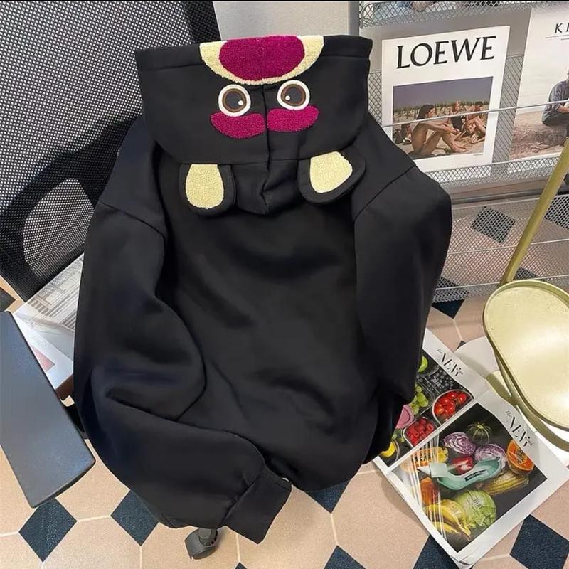 BEAR CUTE PINKY HOODIE SWEATER OVERSIZE WANITA LUCU KEKINIAN bahan fleece Basic Fit Nyaman Panjang Crewneck Tebal Oblong 3