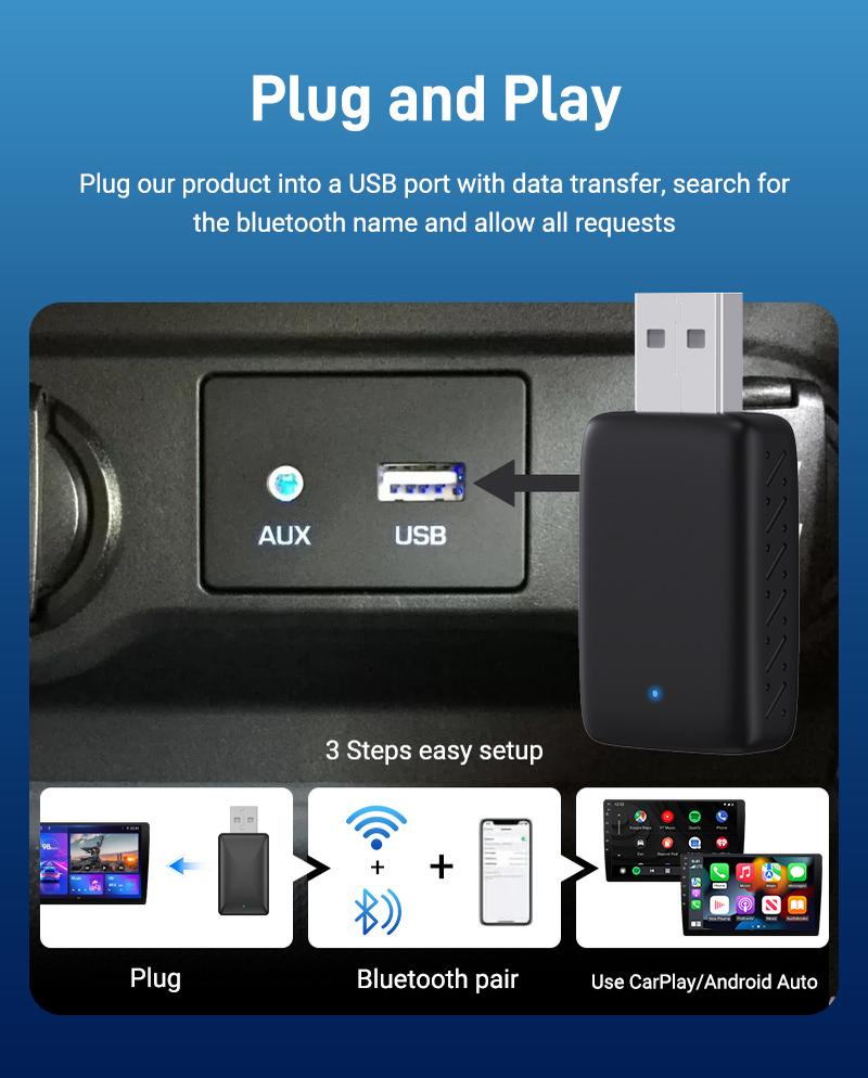 Product Introduction of [2-in-1 Wireless]CarPlay & Android Auto Adapter - Universal Plug & Play, Fast 5G WiFi, Heatproof for Tropical Cars 6