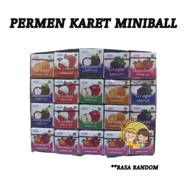 PERMEN KARET MINIBALL KOTAK isi 50 Buah Rasa Buah Buahan by Jadoel Snack Gum 0