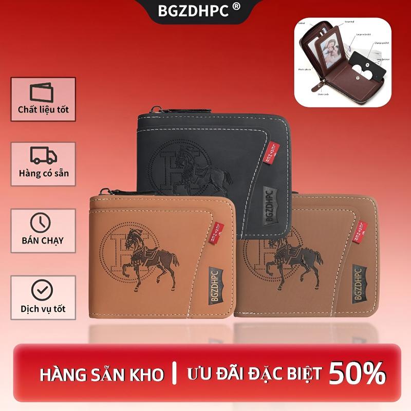  【COD Ví Nam Nhiều Ngăn Đựng Thẻ Thiết kế in ngắn Sức Chứa Lớn,Có Ngăn Đựng Căn Cước Và Ngăn Đựng Thẻ Túi Có Khóa Kéo Tiền Xu Ví Nam Da PU,Làm Bằng Da PU,Tiện Lợi Phong Cách Cổ Điển Và Thường Ngày,Nhiều Khe Cắm Thẻ,Túi có dây kéo 