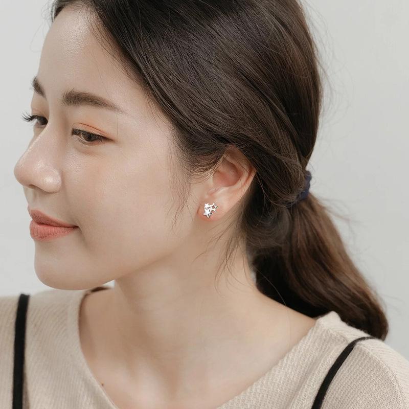 Bông Tai Đinh Tán, Thiết Kế Đẹp, Hình Ngôi Sao Năm Cánh Rỗng, Dành Cho Nữ, Bạc Sterling Toàn Thân, S999, Thích Hợp Cho Phụ Nữ, Thanh Lịch 2