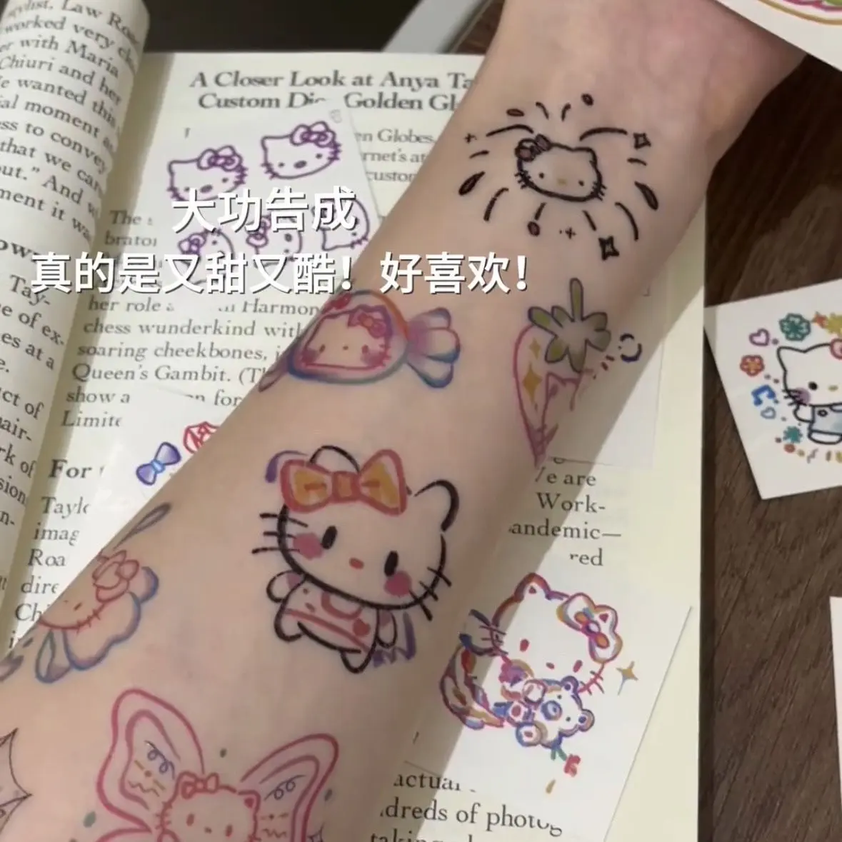 Pelekat Tatu Kucing, Rekaan Kucing Kitty, Murah dan Comel, Gaya Kartun, Kalis Air dan Tahan Lama, Sesuai untuk Lengan, Gaya Ins, Boleh Dicuci, Hadiah untuk Teman Wanita