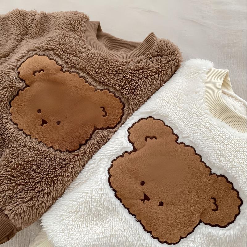 SB07 Set Đồ Lông 3 Món Áo Quần Và Mũ, Thiêu Hình Gấu Cho Bé Trai, Bé Gái 8-18Kg 4