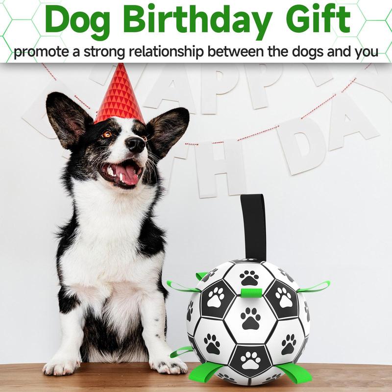 Gift for Pets, Paw Pattern Football Pet Toy Summer Gift, Indoor & Outdoor Pet Play Supply with Nylon Strap & Hand Pump, Creative Dog Chewing Ball Toy for Teeth Cleaning 4