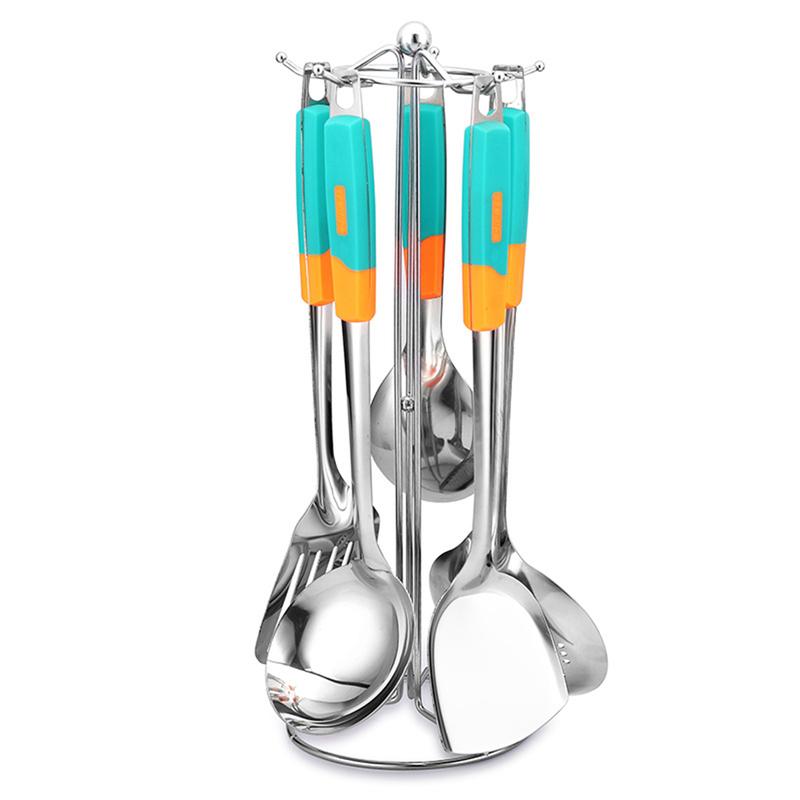 Set Spatula Keluli Tahan Karat, Termasuk Spatula Berlubang, Sudu Sup, Sudu Nasi, Colander, Set Lima Keping, Set Peralatan Dapur, Sesuai untuk Memasak Dapur, Alat Dapur, Kegunaan Isi Rumah 5
