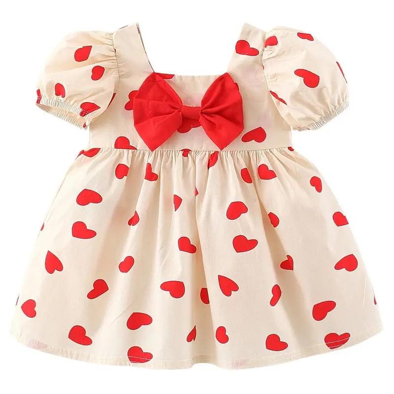 Váy Bé Gái, CozyBaby, Váy Mùa Hè, In Tình Yêu, Váy Công Chúa, Váy Tay Phồng Thích Hợp Cho Bé Gái, Váy Trẻ Em 5