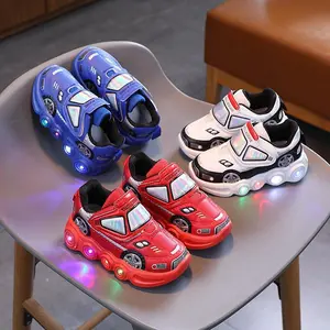 [triclover] 100% KEREN! Sepatu Lampu LED Anak Laki-Laki Motif Mobil  Sneaker Anak LED Sepatu Velcro Size 21-30