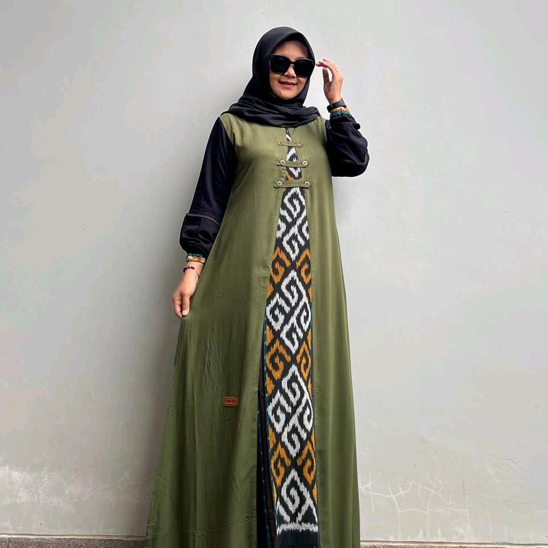 GAMIS MUSLM ETNIC MARUN ARMY DRESS WANITA RAYON TWILL BY SAULIN STORE 3