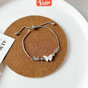 Gelang Titanium Wanita Anti Karat Lapis Emas Crystal Kupu Korea Aesthetic Perak Aksesoris Anti Luntur Perhiasan Gelang Serut Murah