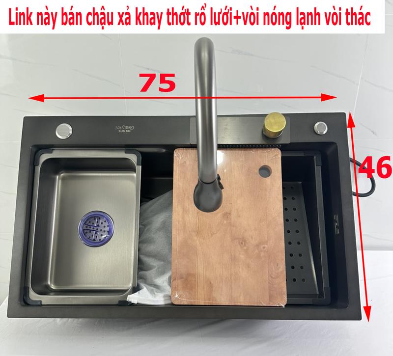 CHẬU+VÒI CHẬU DÀY 3ly Chậu Rửa Chén Bát 1 hộc CAO CẤP VÀ VÒI RÚT HIỆN ĐẠI,CHẬU PHỦ NANO ĐEN CHỐNG TRẦY N20 7546 KHAY VÀ THỚT và xả 6