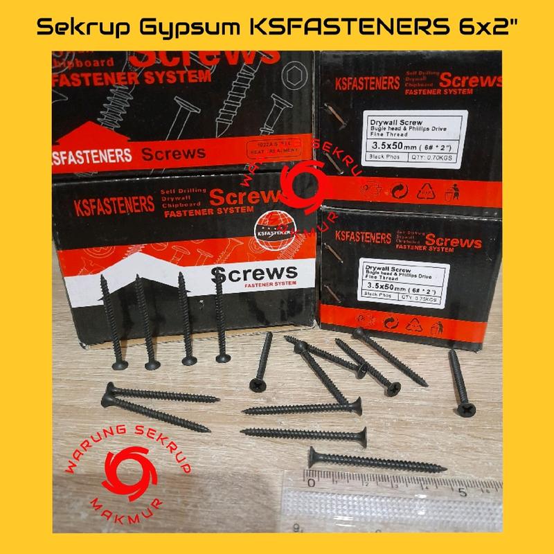 (100 pcs) Sekrup Gypsum Hitam 6x2" KSFASTENERS / Skrup Gipsum 5 cm 1