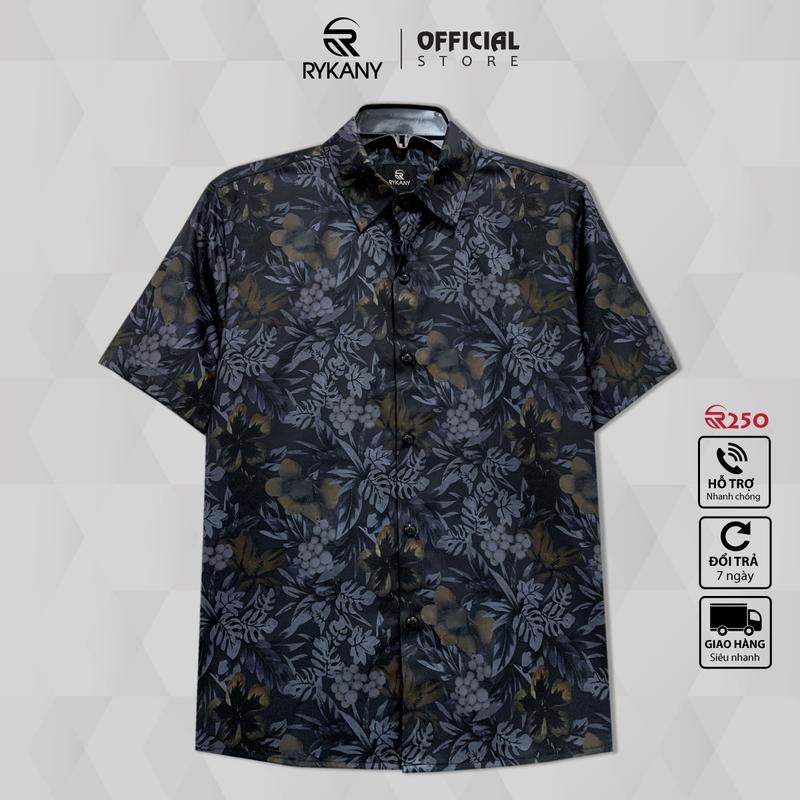 Áo sơ mi nam tay ngắn Lá xám, co giãn, thoáng mát, hoa văn khớp hình khi mặc (R250) Menswear sominam