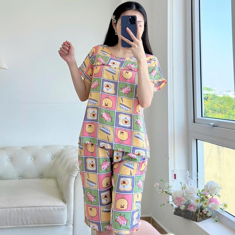 Bộ tole lanh quần lửng áo có tay phối bèo xinh xắn Nữ mặc nhà Women 0