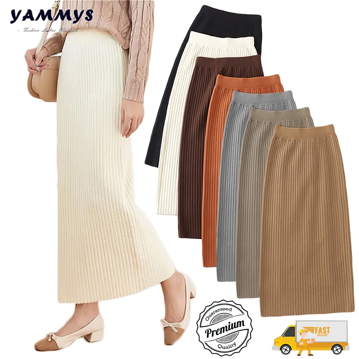 \12304; Ready Stock】Women Pencil Skirt Knitted High Waist Slim Long Skirt Korean Style Muslimah Maxi Skirt · Legnth: 94cm #1360
