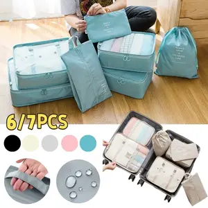 6/7pcs Set Tas Travel Organizer Storage Bag / Tas Koper Polos / Set Penyimpanan Tahan Air Untuk Rumah / Kantong Bagasi Portabel / Organizer Bag