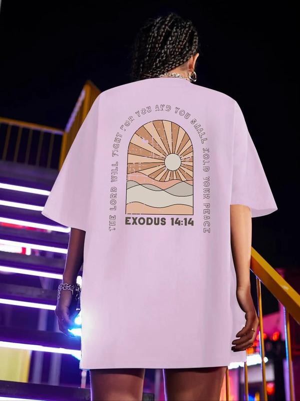 Women's Round Neck Drop Shoulder Graphic Tee, Summer Clothes Women, Casual Half Sleeve Crew Neck T-shirt for Summer, Women's Top for Daily Wear, Women's Clothing 7