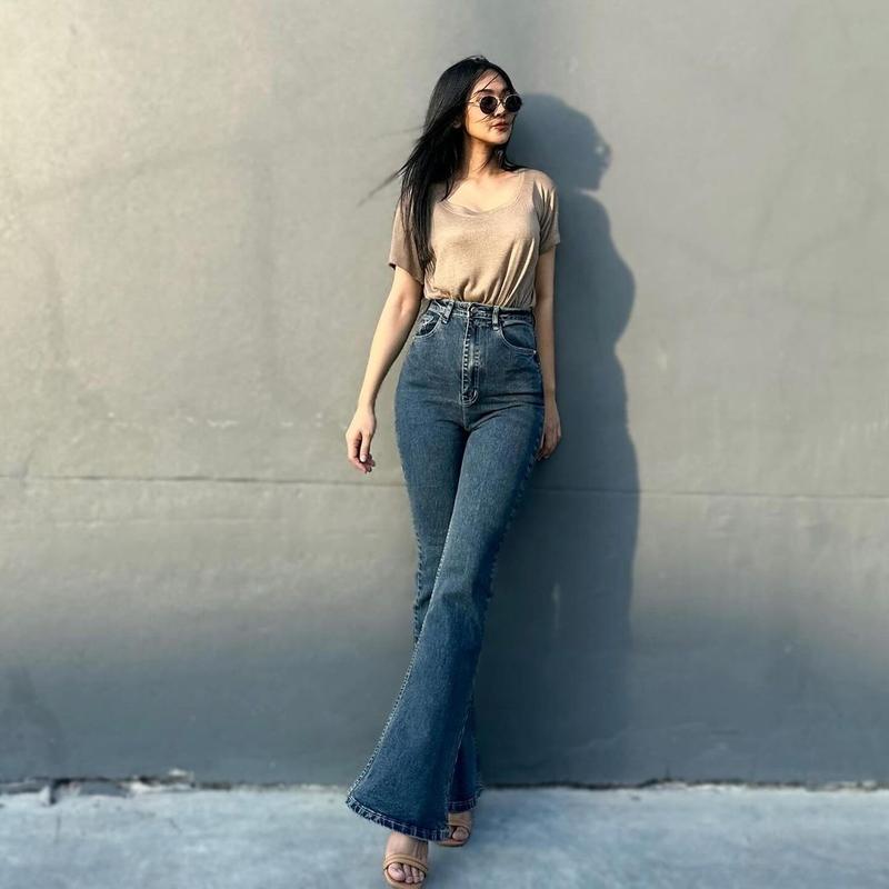 Product Introduction of celana cutbray jeans haighwaist wanita murah Slim-fitting Polos Santai Panjang Stretch Street Style Pas 2
