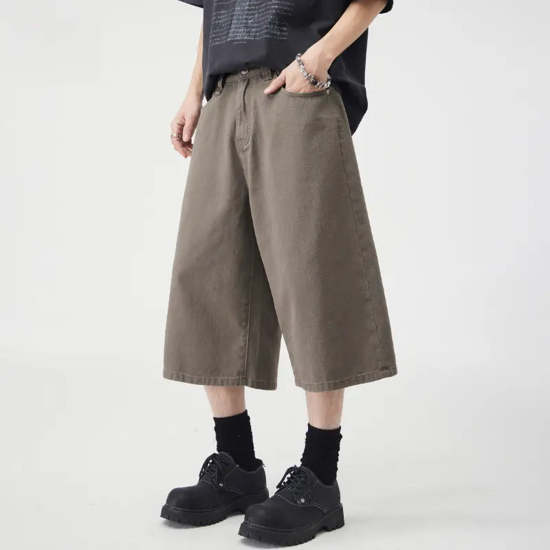 2025 Summer New Men's American Streetwear Denim Shorts - Loose Fit Casual Cargo Knee Length Jeans |   Trendy Hiphop Style