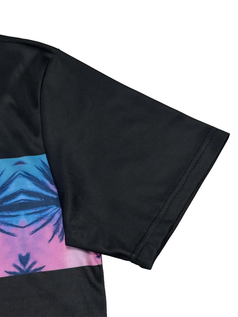 Product Introduction of Men's Regular Fit Palm Tree Print Tee & Shorts Set, Casual Short Sleeve T-shirt & Shorts, Men's Summer Clothes for Beach Vacation 4