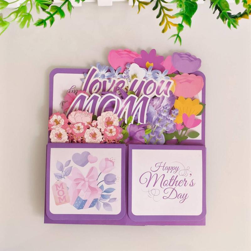 Flower Pop Up Card, 1 Count Creative Mother's Day Card with Envelope, Birthday Gift for Mom, Party Supplies, Gift Ideas 3