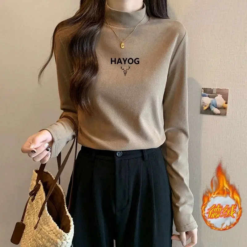 Áo Thun Dài Tay Áo Cổ Giả Dralon, Đồ Lót Giữ Nhiệt Cho Nữ, Áo Lớp Nền Dày Dặn, Hàng Mới Về, Có Thể Mặc Bên Trong Mùa Thu Và Mùa Đông Top Hoodie