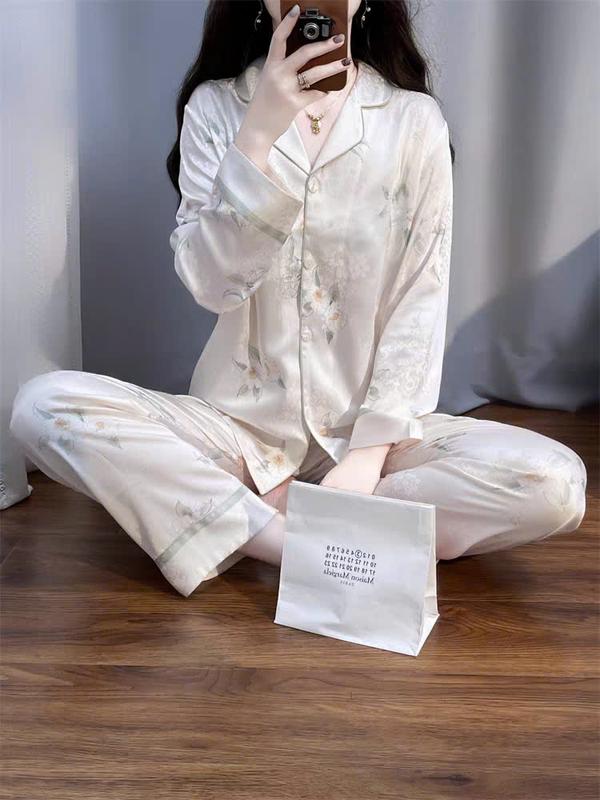 Đồ Bộ Nữ Pijama Bộ Lụa latin Tay Dài cổ sơ mi hàng loại cao cấp T10 6