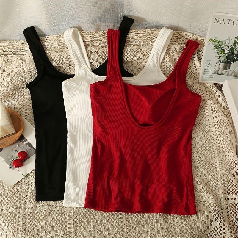 Hot Girl Long Camisole Women's Sexy Big U Back Slim Fit All-Match Slim Outer Wear Back Shaping Padded Bottoming Shirt 3