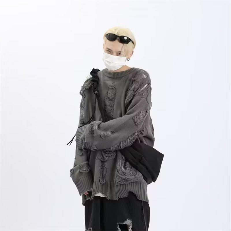 Áo Len Giả Hai Mảnh Cho Nam Áo Len Hai Mặt Rỗng Rách Dày Thương Hiệu Hợp Thời Trang Áo Khoác Lười Cao Cấp Mùa Đông