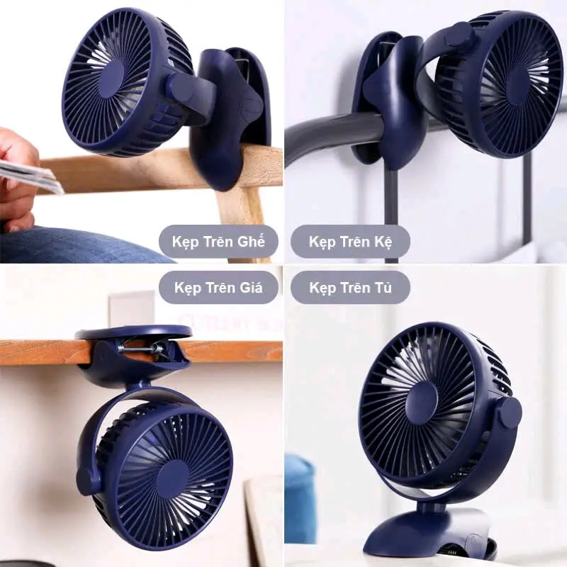 Quạt kẹp xe đẩy cho bé,quạt tích điện mini kẹp bàn đa năng 2