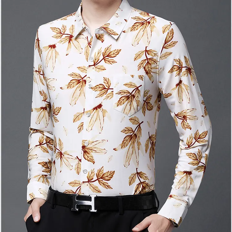 Áo Sơ Mi In Họa Tiết, Dành Cho Nam Giới, Tay Áo Dài, Mùa Thu Và Mùa Xuân Mới, In Bronzing, Ngoại Cỡ, Thích Hợp Cho Nam Giới Trẻ Trung Và Trung Niên, Không Sắt, Áo Sơ Mi 8