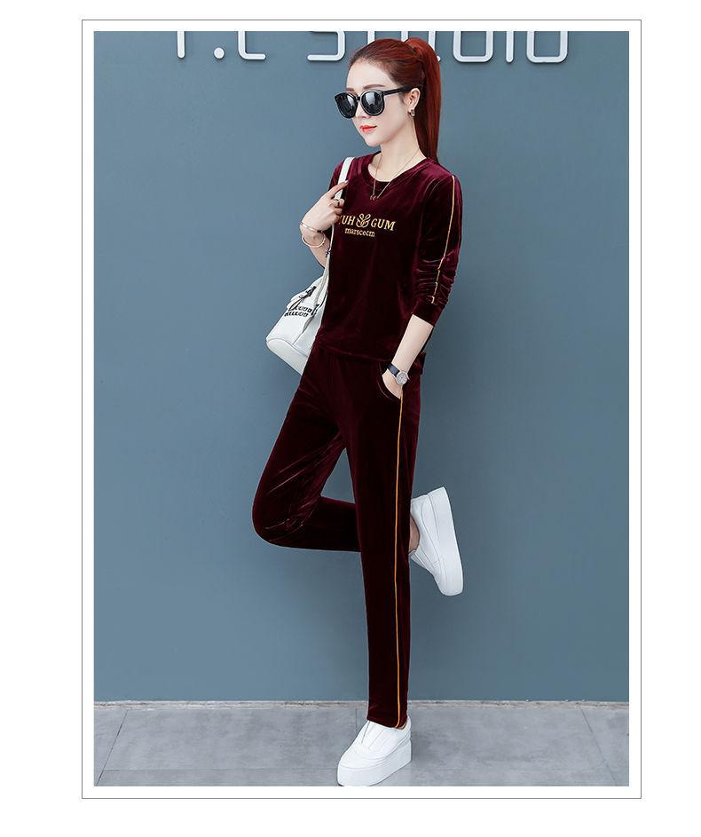 Product Introduction of Bộ Đồ Quần Áo Thể Thao Nhung Vàng, Ngoại Cỡ, Hàng Mới Về, Thời Trang Xuân Thu Cho Nữ, Áo Len, Phong Cách Hàn Quốc, Bộ Hai Mảnh, Thêu, Bộ Đồ Thường Ngày 10