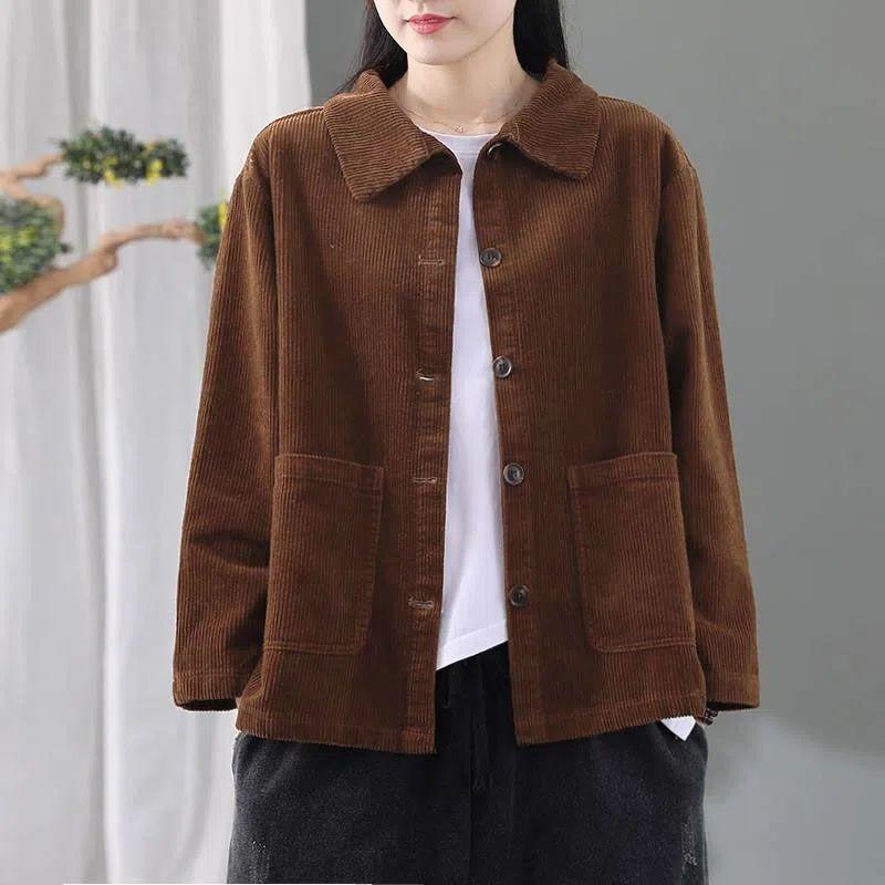 Product Introduction of Áo Khoác Vải Nhung Kẻ Ngoại Cỡ Cho Nữ, Hàng Mới Về Thu Đông 2023, Phong Cách Hàn Quốc, Dáng Rộng Vừa Vặn, Áo Khoác Thời Trang Thường Ngày Áo Cardigan 2