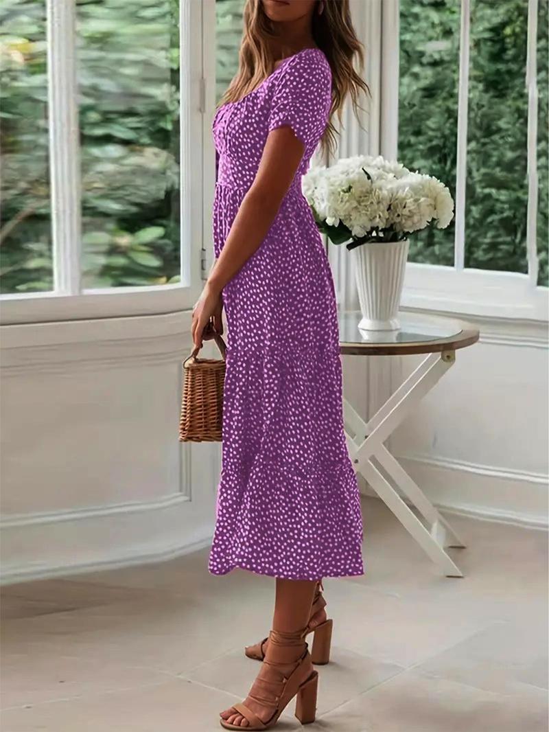 Product Introduction of Women's Ditsy Floral Print Dress, Casual Short Sleeve Dress for Summer, Ladies Clothes for Daily Wear 2