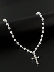 Collar de perlas falsas con cruz decorada de diamantes de imitación, estilo vintage simple, joyería punk hip hop para hombres, para un encanto elegante