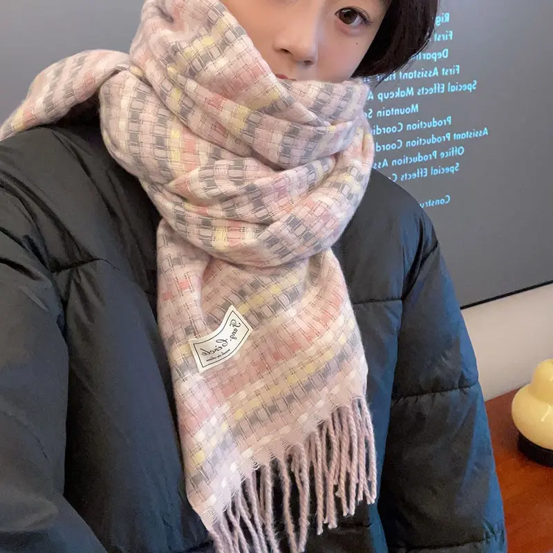 Khăn quàng cổ Len Cashmere Ấm Áp Phong Cách Hàn Quốc Mềm Mịn Thu Đông HỒNG ĐẬM CB 4