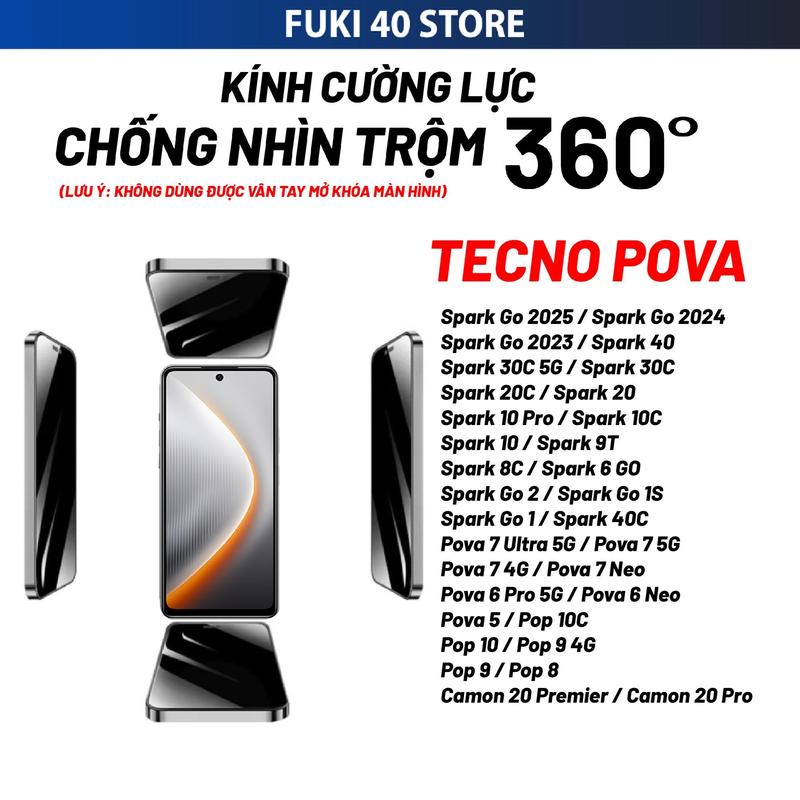 Kính Cường Lực Cho TECNO POVA Chống Nhìn Trộm 360 TECNO POVA Spark Go Spark Go Spark Go Spark 40 Spark 30C 5G Spark 30C Spark 20C Spark 20 Spark 10 Pro Spark 10C Spark 10 Spark 9T Spark 8C Spark 6 GO Spark Go 2 Spark Go 1S Spark Go 1 40C Pova 7 Ultra 5G