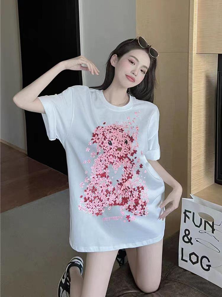 Product Introduction of Áo Thun Mùa Hè, Phong Cách Phương Tây, Chất Liệu Cotton Nguyên Chất, In Hình Gấu, Hợp Xu hướng Và Người Nổi Tiếng Trên Internet, Dành Cho Nữ, Mỏng, Dễ Thương Và Gợi Cảm, Dễ Phối Đồ, Áo Bó Sát, Phong Cách Instagram 2