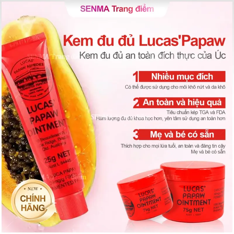 Kem Lucas's Papaw 25g-75g | Dưỡng ẩm môi, làm mềm da | An toàn cho mẹ & bé | Chiết xuất đu đủ thiên nhiên