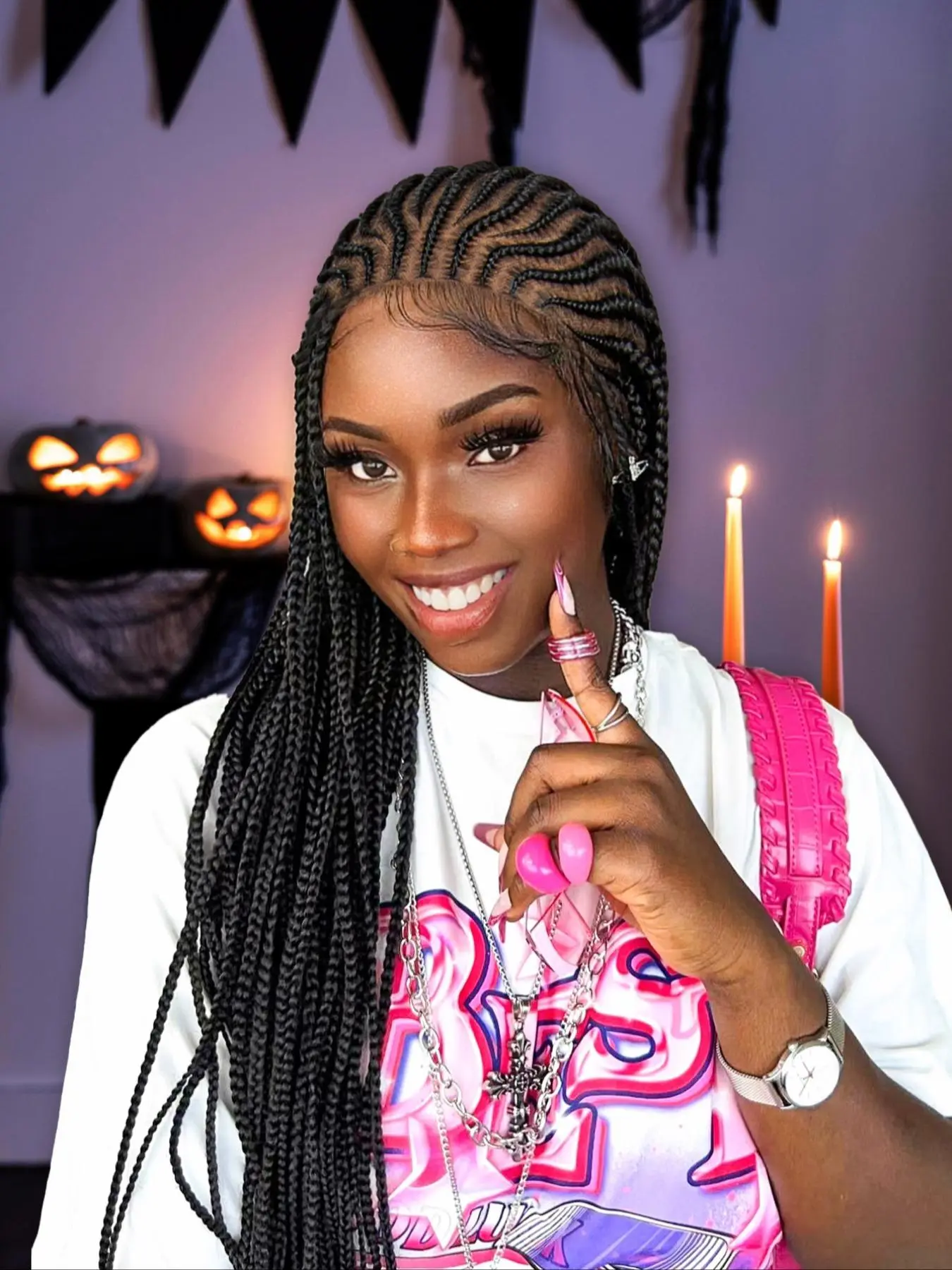 Women's Long Braided Lace Front Wigs, Fashion Gorgeous Wigs without Bangs, Synthetic Braided Full Lace Wigs for Party, Daily Use