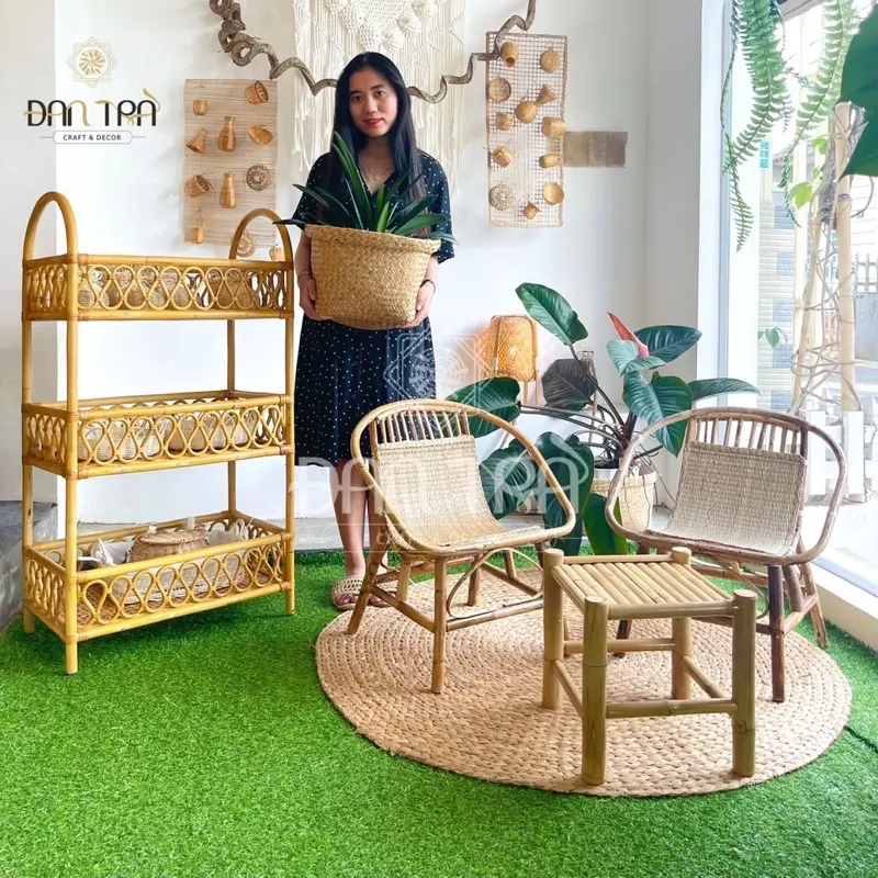 Ghế mây sò mini loại thường, ghế mây nhỏ cafe cóc vỉa hè, ghế mây trẻ em - Mây tre Đan Trà
