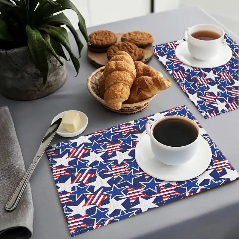 Product Introduction of Star Pattern Placemat, 1/4/6/8/12pcs Patriotic Stars Placemat, Table Mat for Home Kitchen Dining Room, Party Decoration Ideal Festive Gift for Family and Friends, Coasters 2