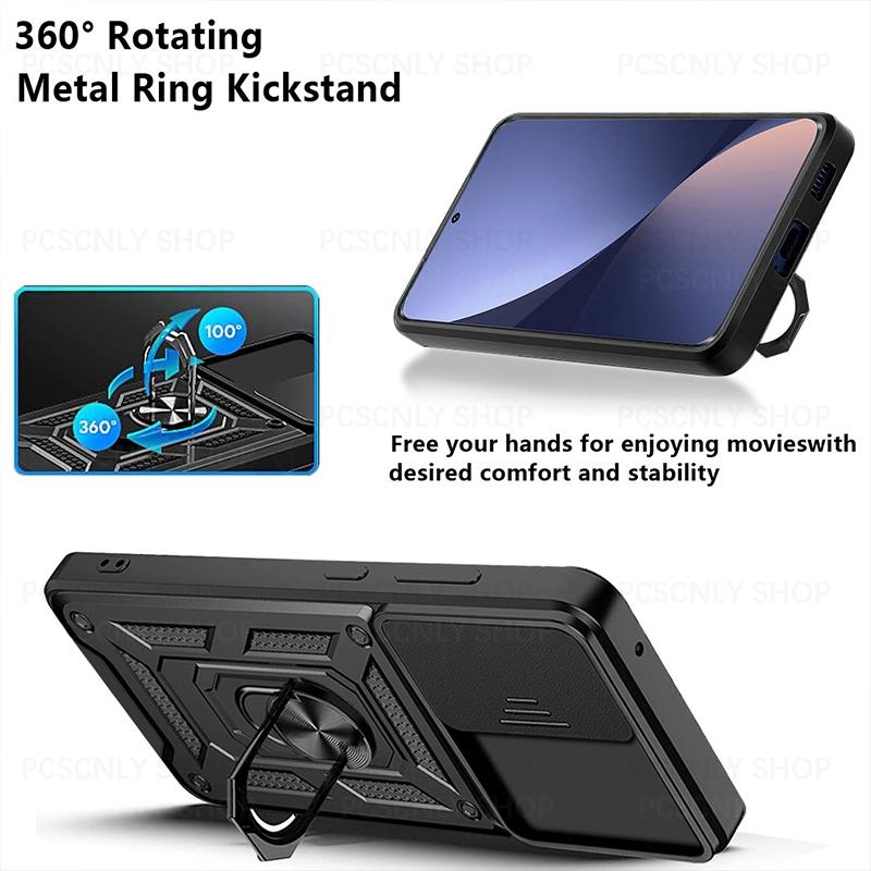 Product Introduction of Shockproof Case For Xiaomi Poco X6 Pro 5G Armor Casing Camera Slider Protection Ring Holder Phone Cover 12