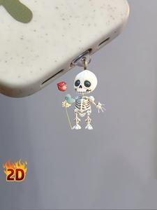 Tapón contra polvo para teléfono con diseño de calavera lindo, 2 piezas de Tapón contra polvo para puerto de carga de smartphone, Accesorios para celular para iPhone y teléfono Android, Dije para celular, Decoración para teléfono