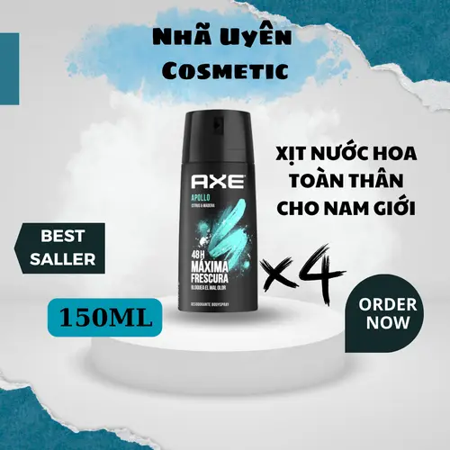 [Combo Tiết Kiệm] 4 Chai Xịt Khử Mùi AXE APOLLO 150ML Lưu Hương Nước Hoa
