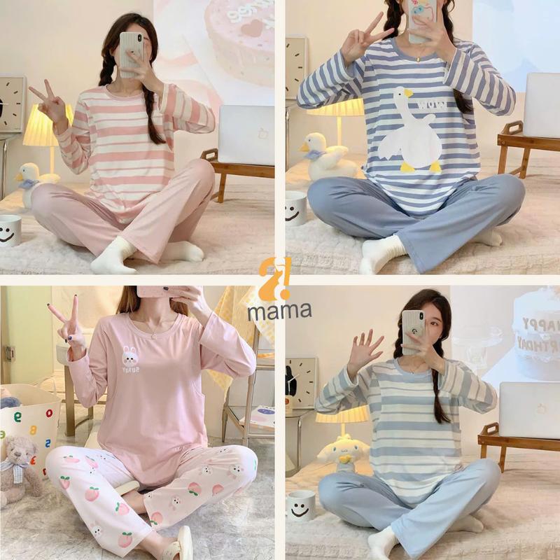 Bộ mặc bầu và sau sinh 2mama có nút mở áo cho con bú và nút điều chỉnh chun quần chất cotton mềm mát nhiều màu đủ size