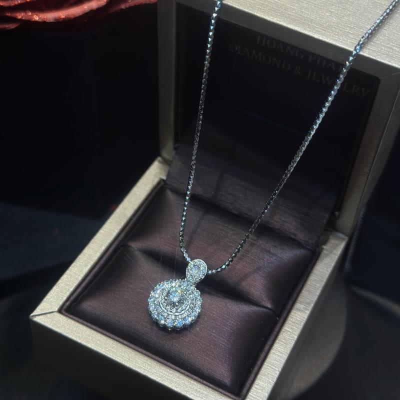 [ Hoàng Phát ] Trang Sức Dây Chuyền Bạc Mì 5T (50cm) Chạm Khứa K.C Phối Mặt Halo Tròn Viền Chạm Máy Xi Kim (P017)